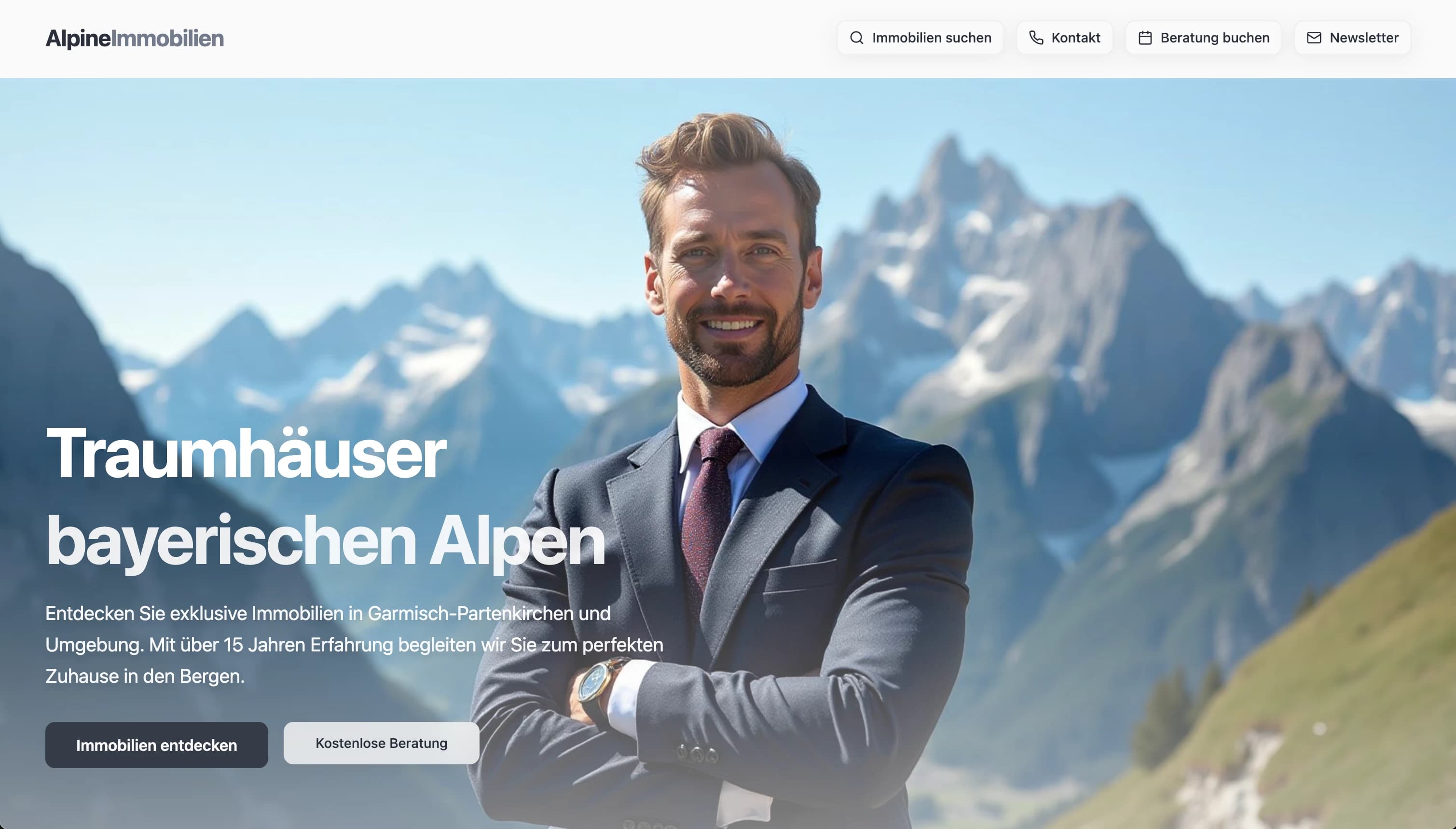 Professionelle Immobilienmakler-Website für die Alpenregion – Referenzprojekt von Walbostudios