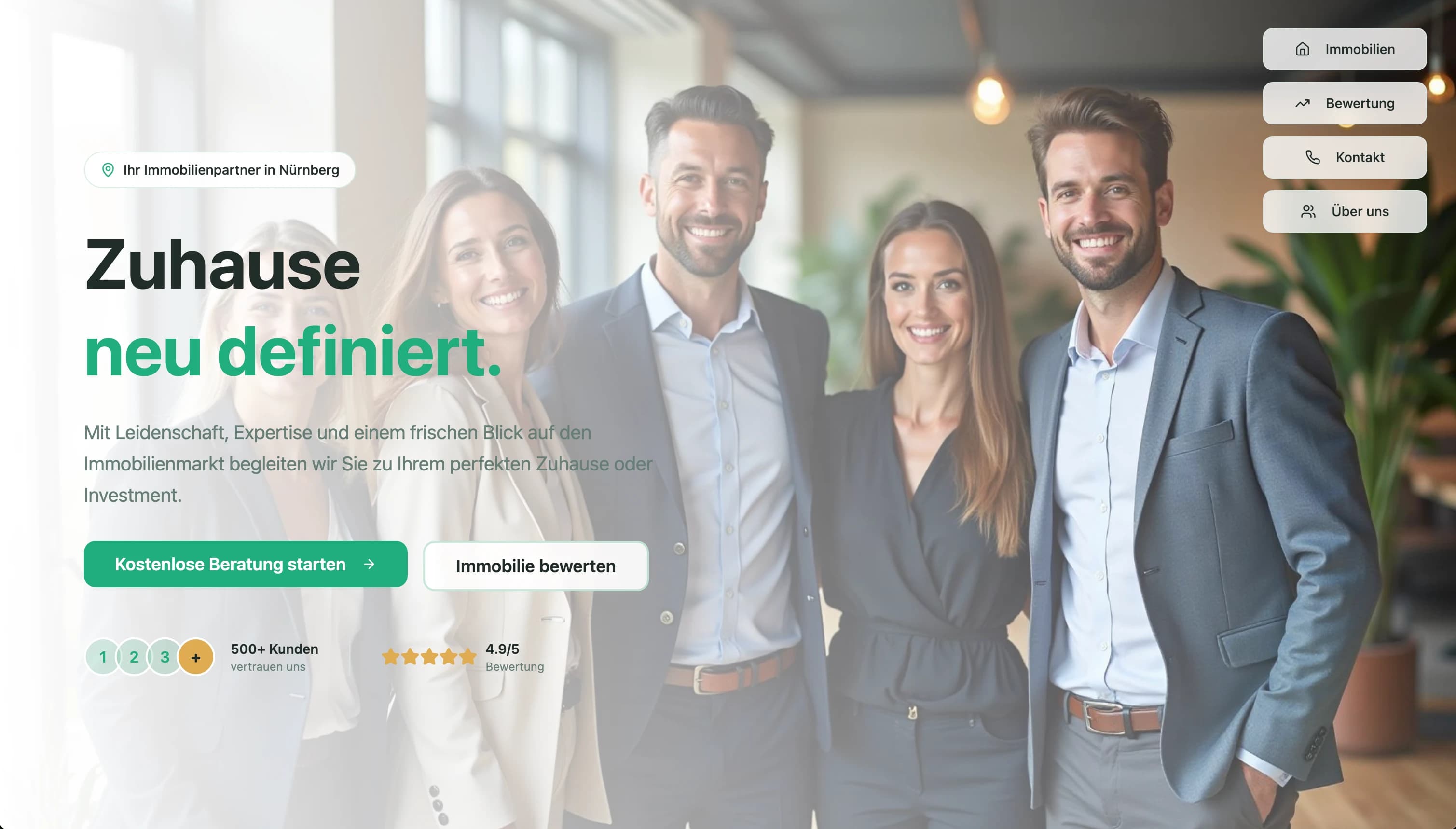 Team-Seite einer Immobilienmakler-Website Nürnberg – Vertrauen durch Persönlichkeit