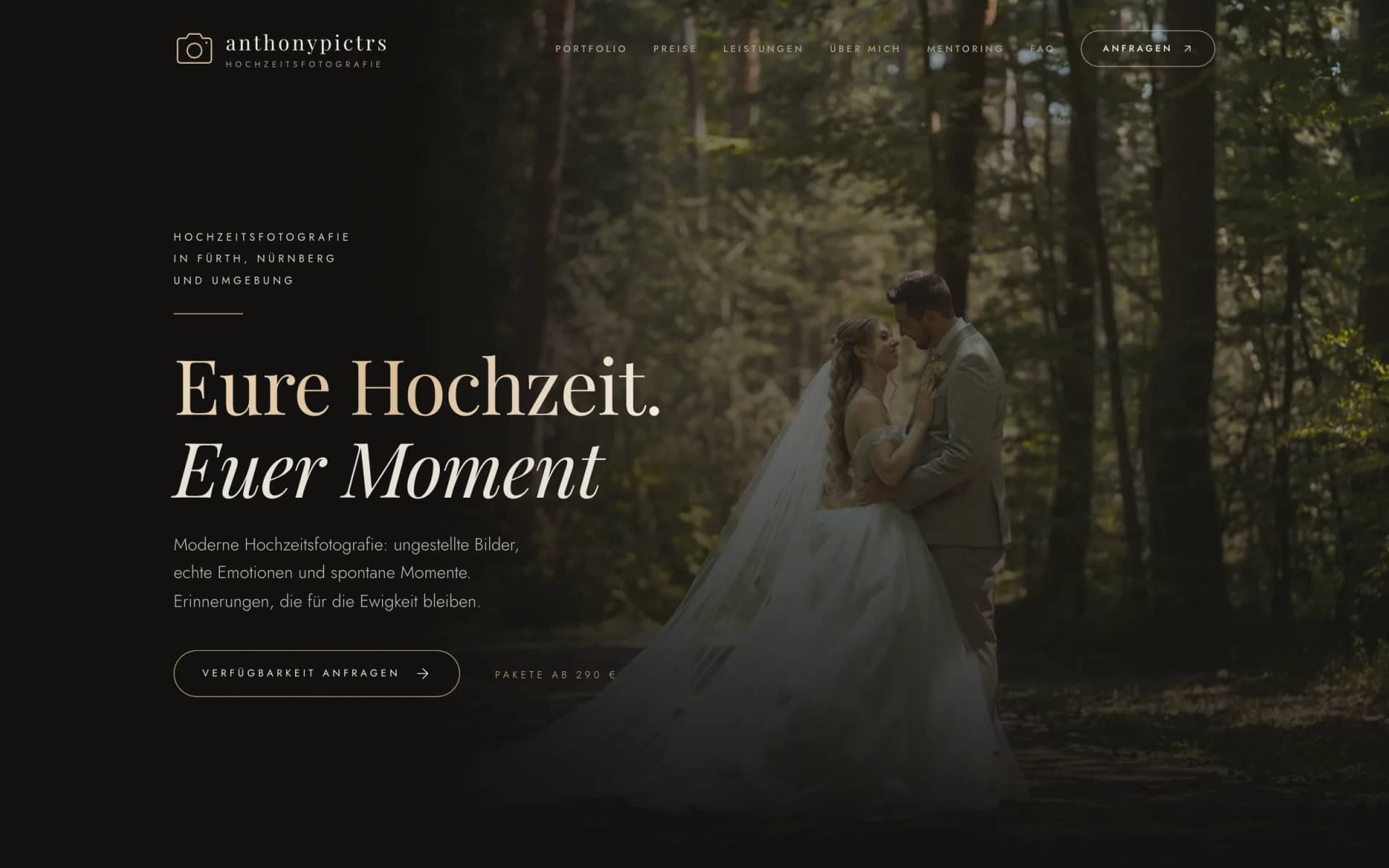 Startseite der Website von Hochzeitsfotograf Anthony Pictrs aus Fürth