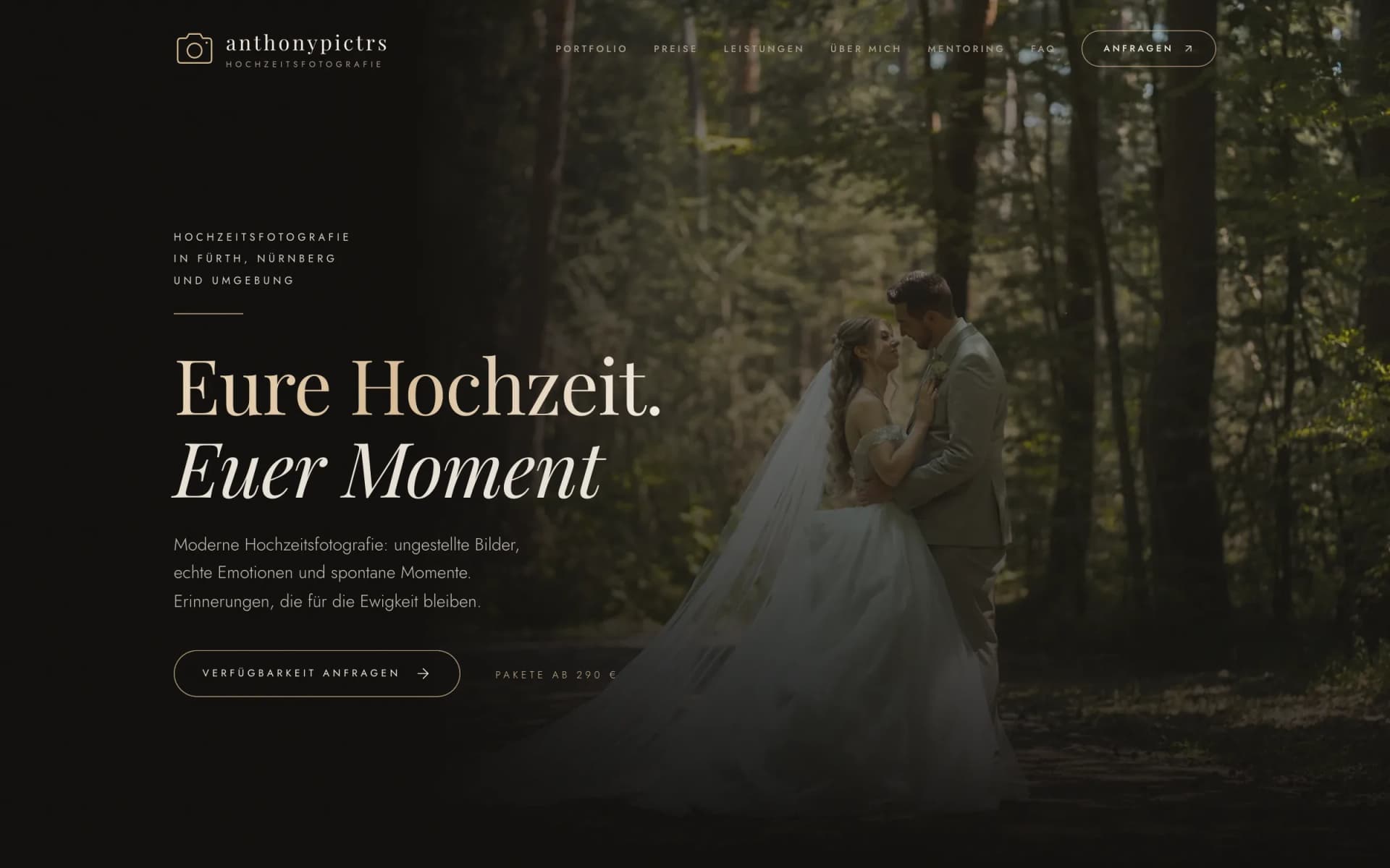 Startseite der Website von Hochzeitsfotograf Anthony Pictrs aus Fürth