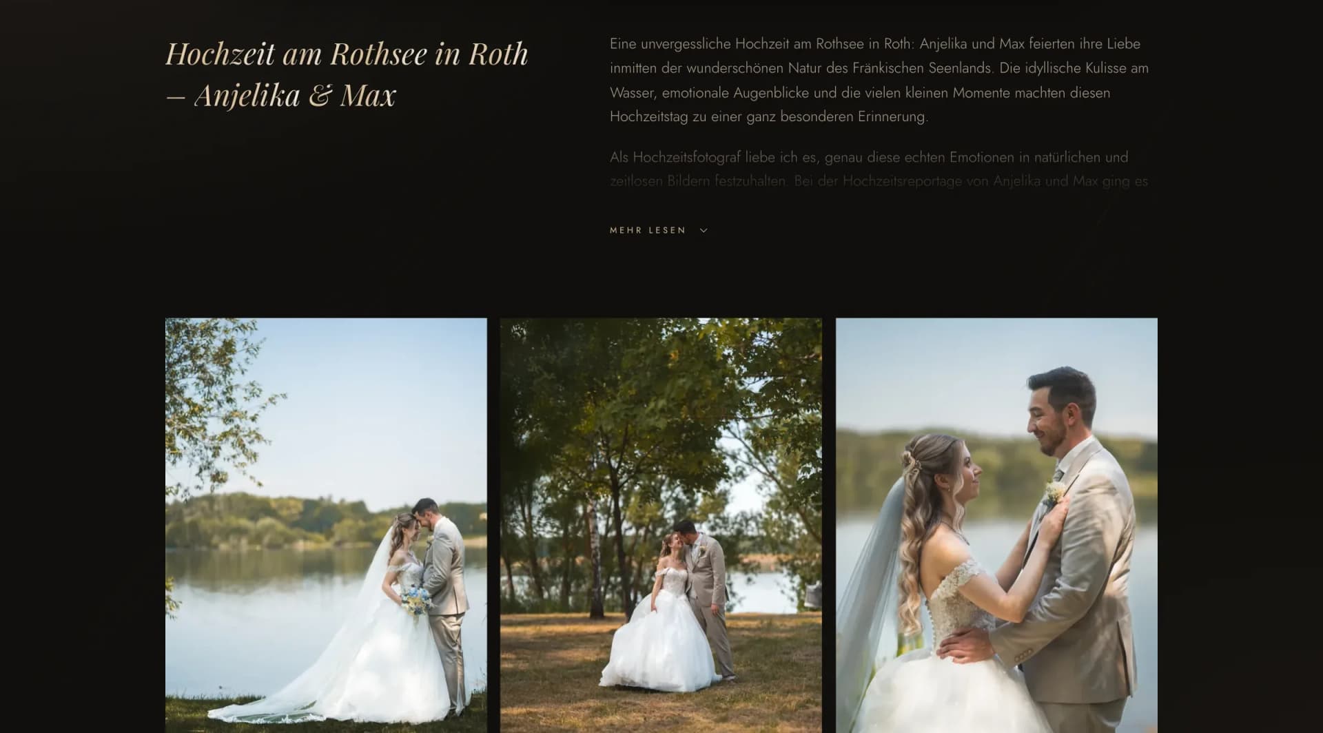 Album „Hochzeit am Rothsee in Roth, Anjelika & Max“ mit Einleitung und Bildergalerie auf der Website von Anthony Pictrs