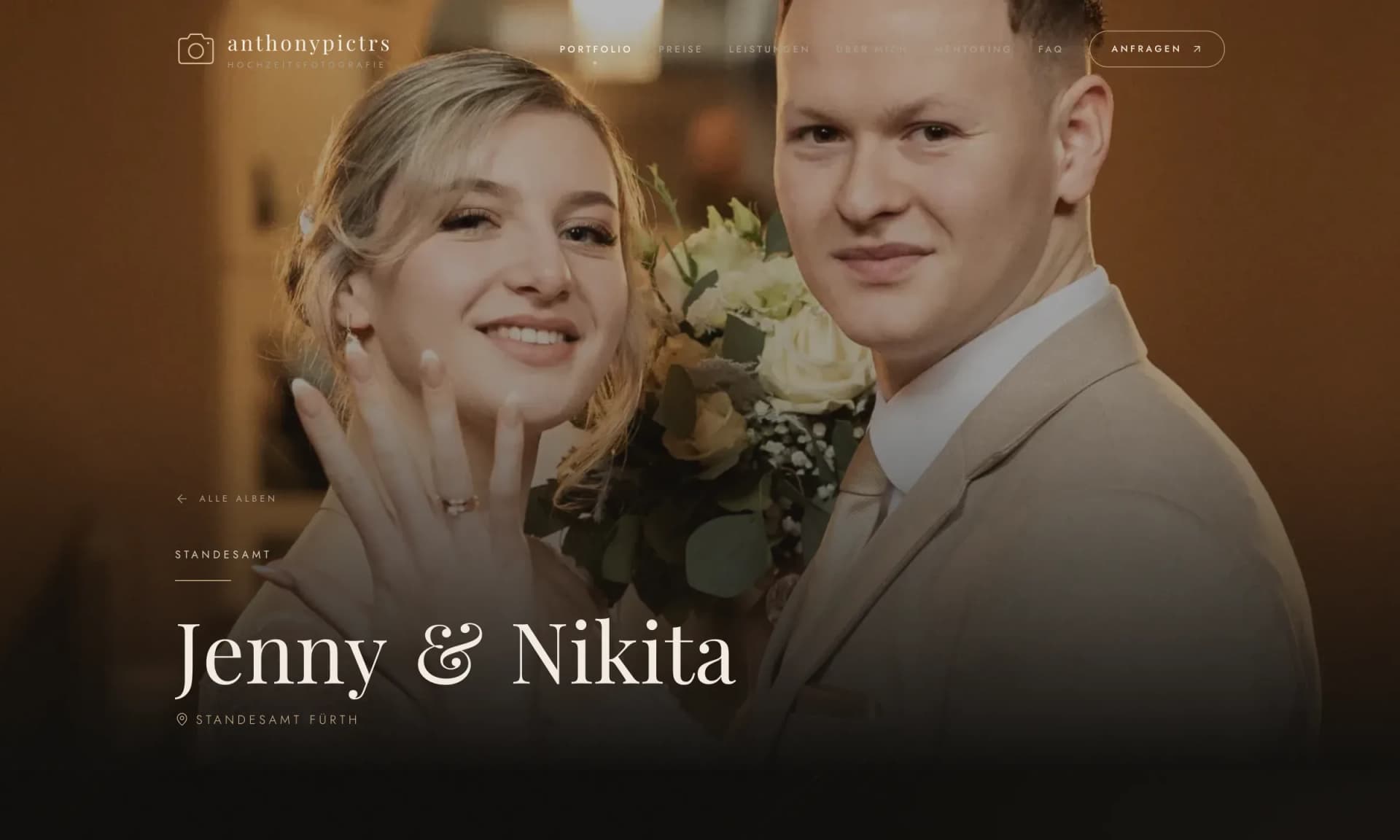 Albumseite „Jenny & Nikita, Standesamt Fürth“ auf der Website von Anthony Pictrs