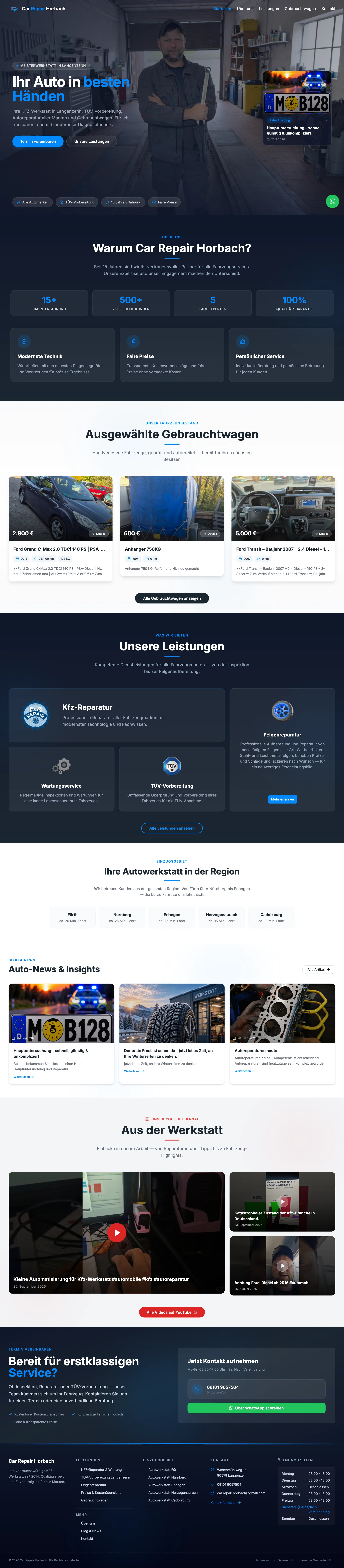 Komplette Startseite von Car Repair Horbach