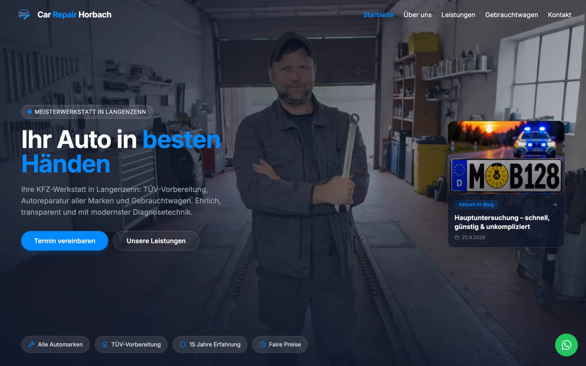 Startseite der Website von Car Repair Horbach