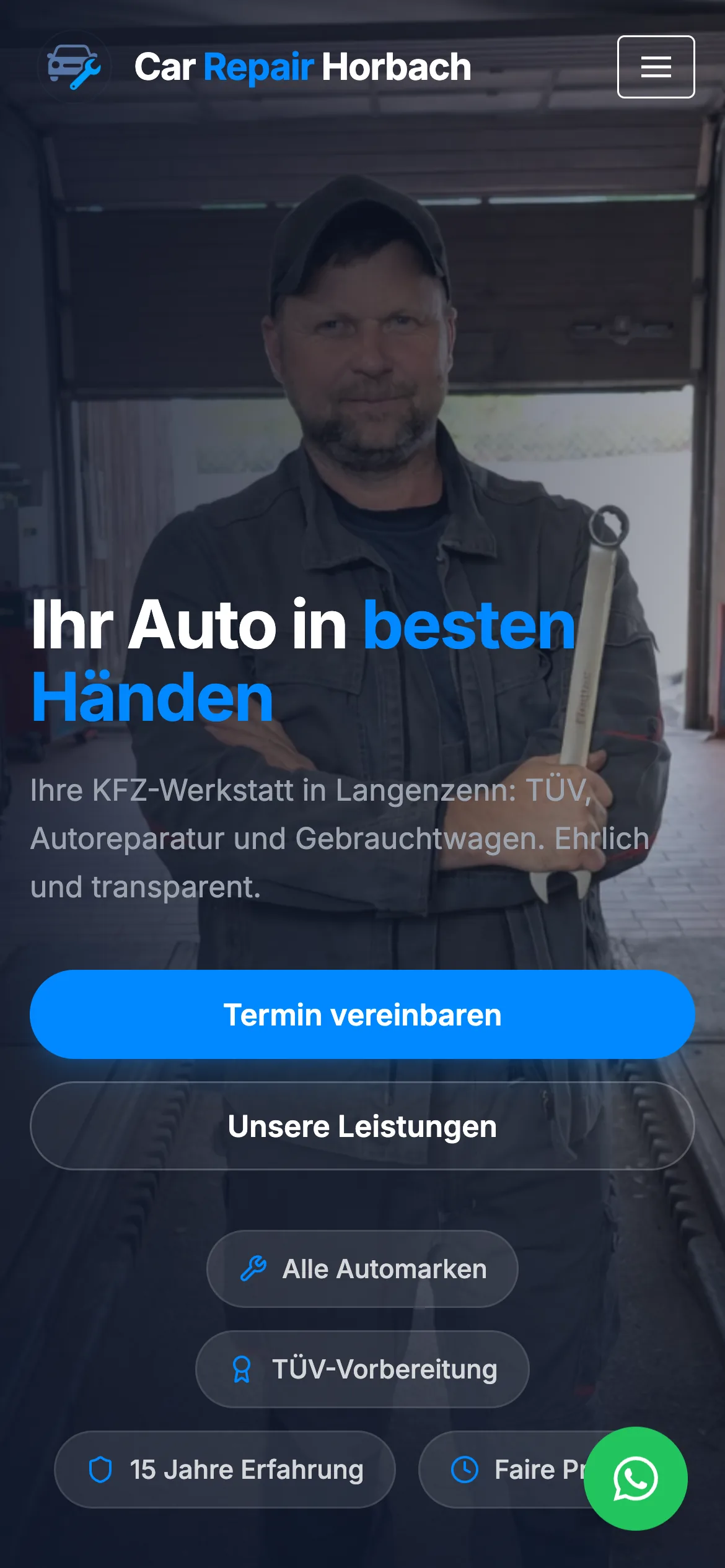 Website von Car Repair Horbach auf dem Smartphone
