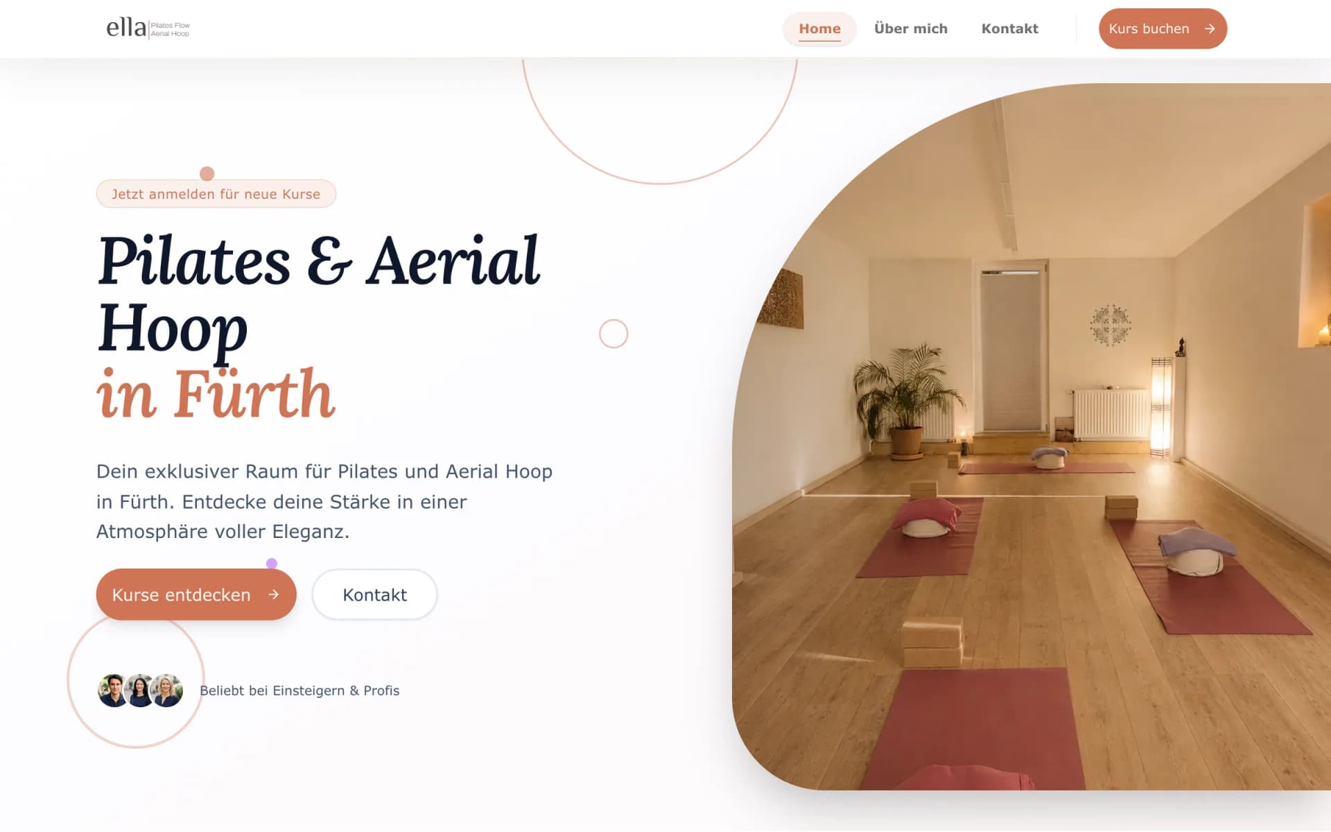 Startseite der Website von Ella Pilates