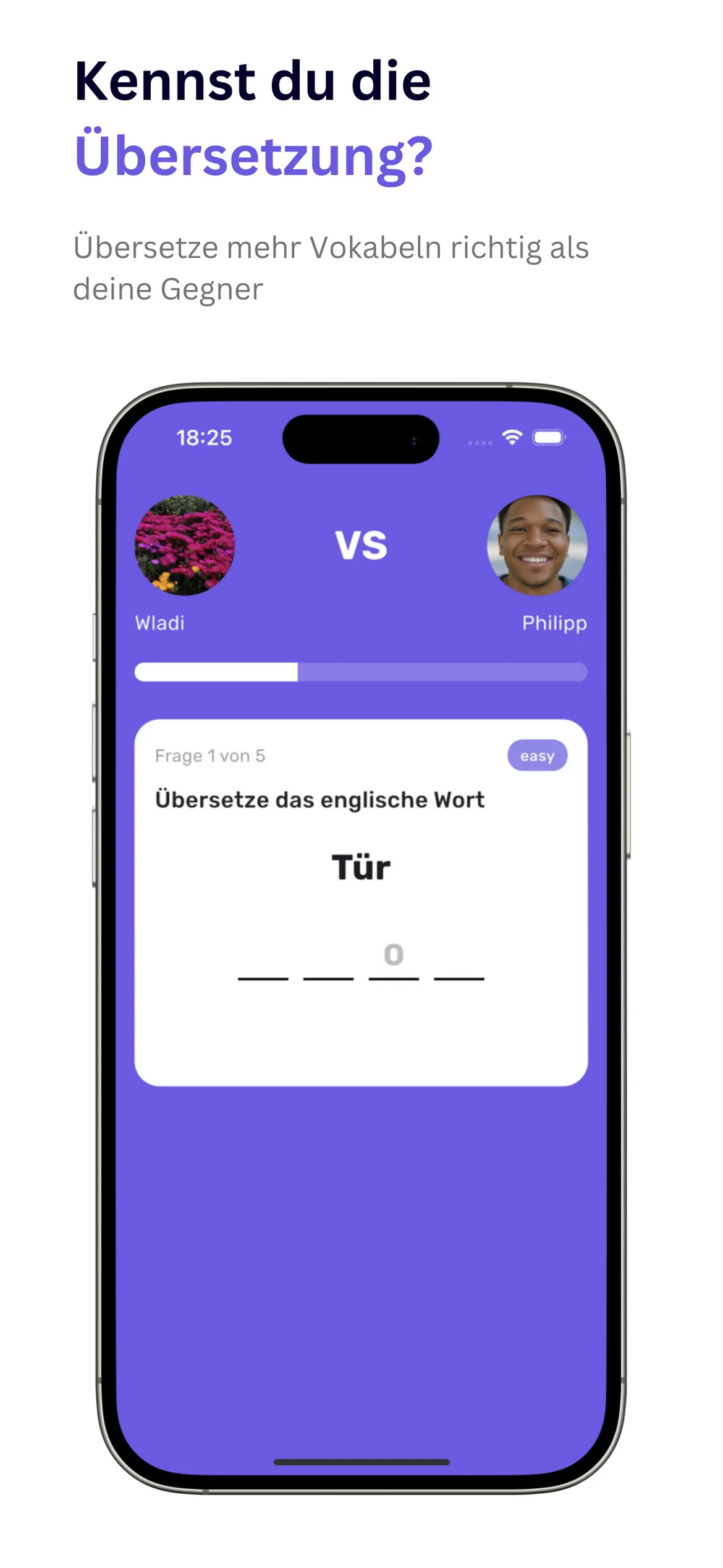Englisch Wars App: Vokabel-Duell, ein Wort ins Englische übersetzen