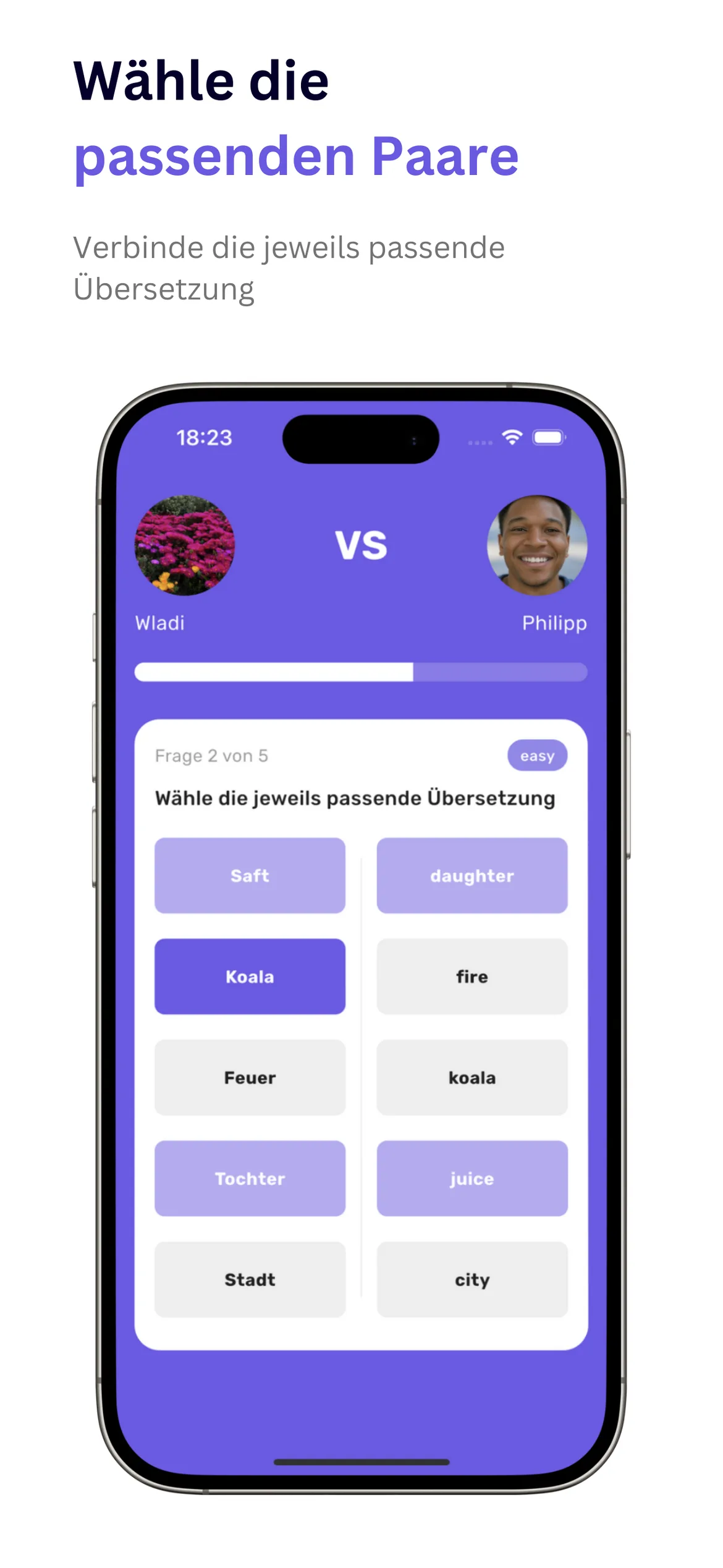 Englisch Wars App: Passende Paare zuordnen