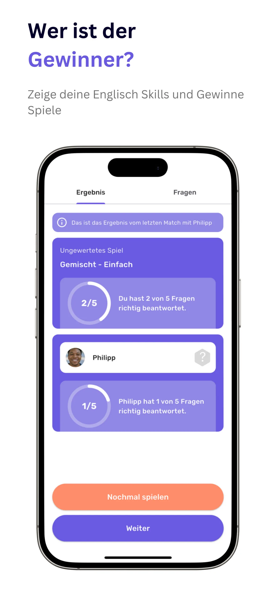 Englisch Wars App: Ergebnis nach dem Duell