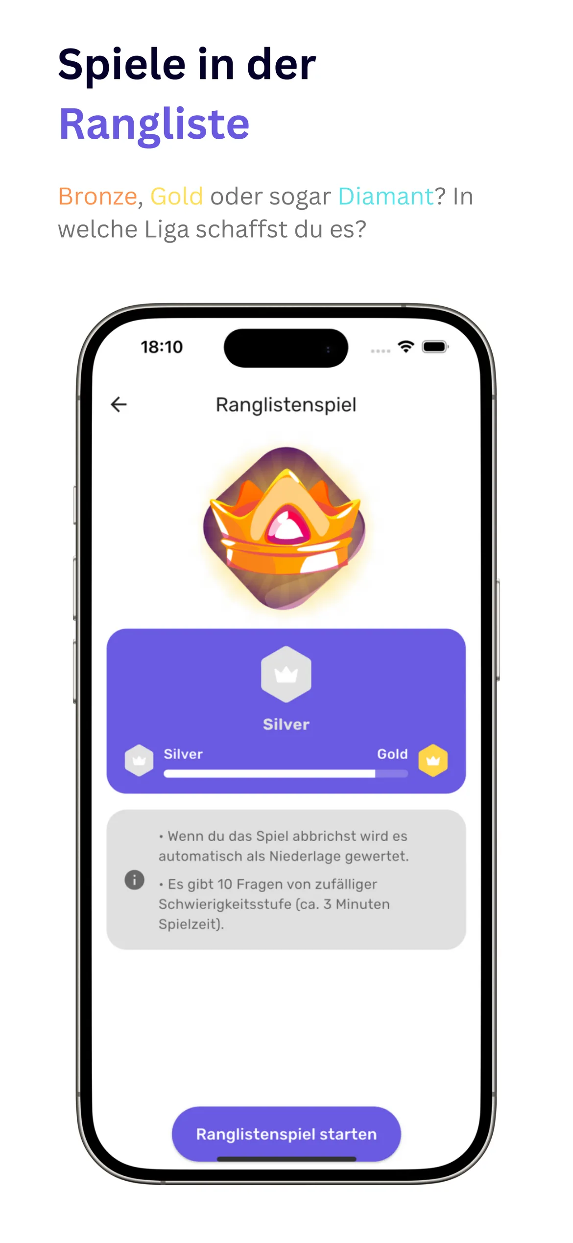 Englisch Wars App: Ranglistenspiel mit Ligen von Bronze bis Diamant