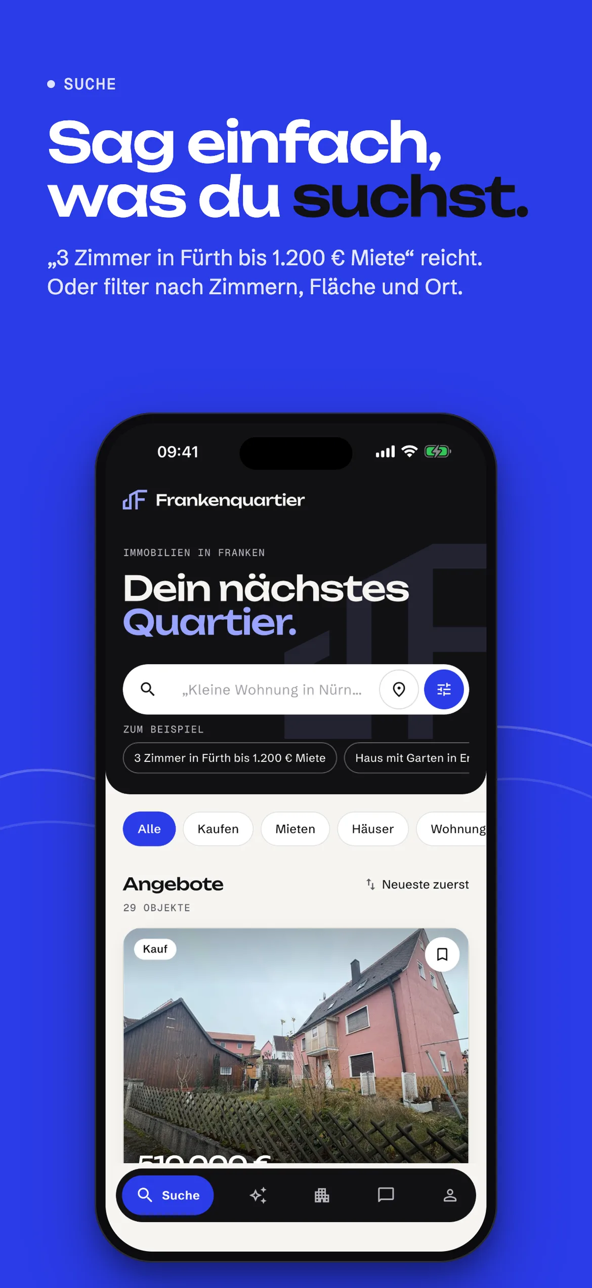 Frankenquartier App: KI-Suche und Angebotsliste
