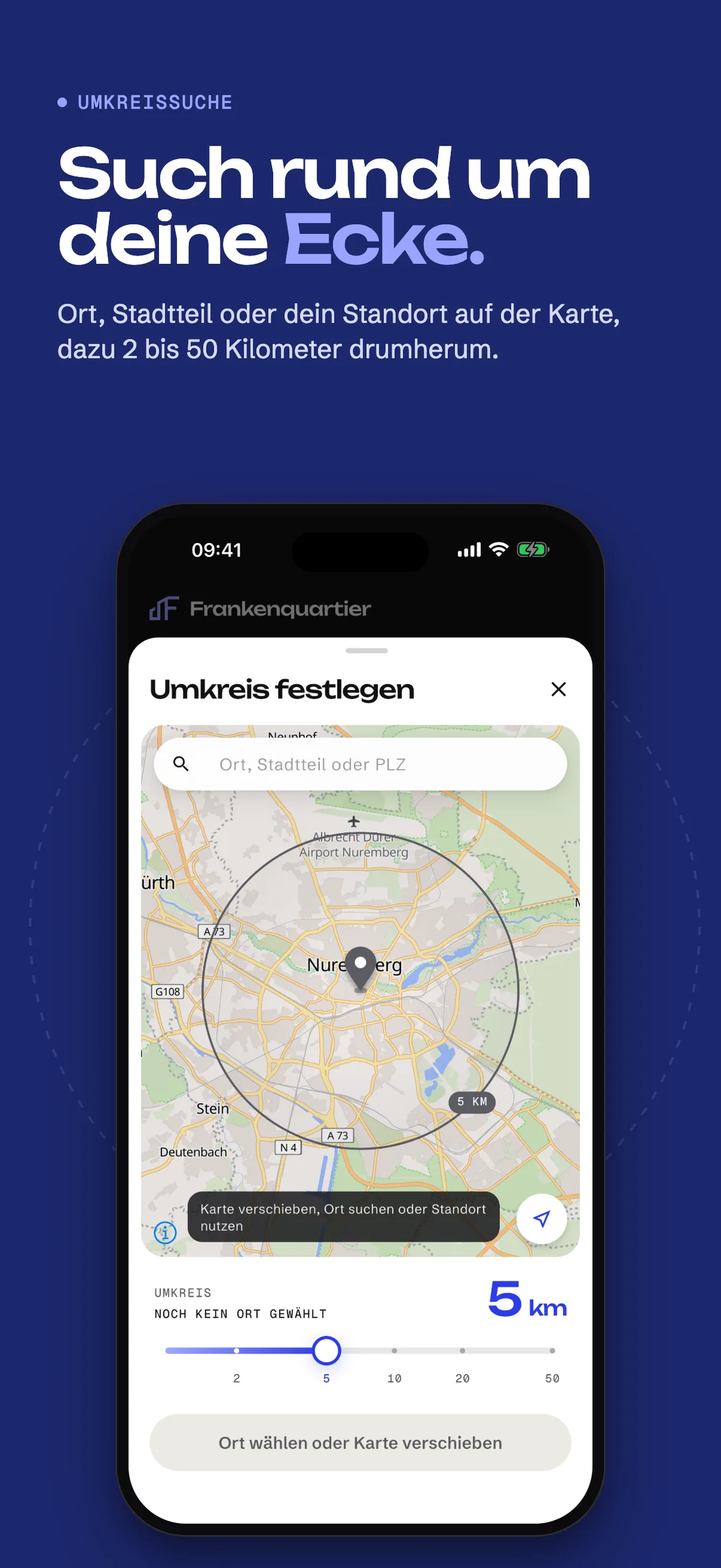 Frankenquartier App: Umkreissuche auf der Karte