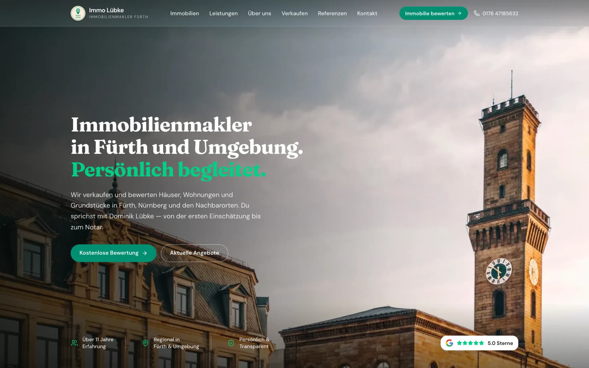 Startseite der Website von Immo Lübke aus Fürth