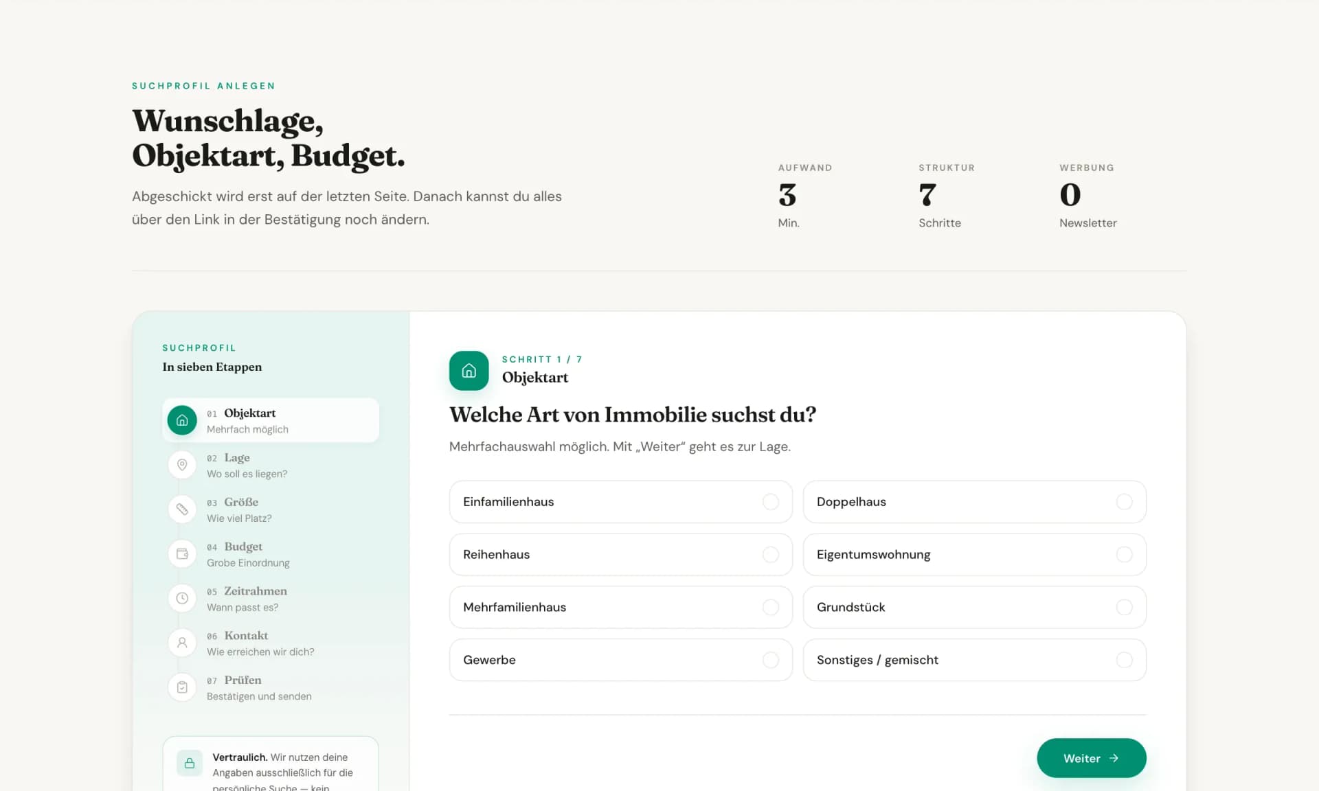 Suchprofil in sieben Schritten auf der Website von Immo Lübke