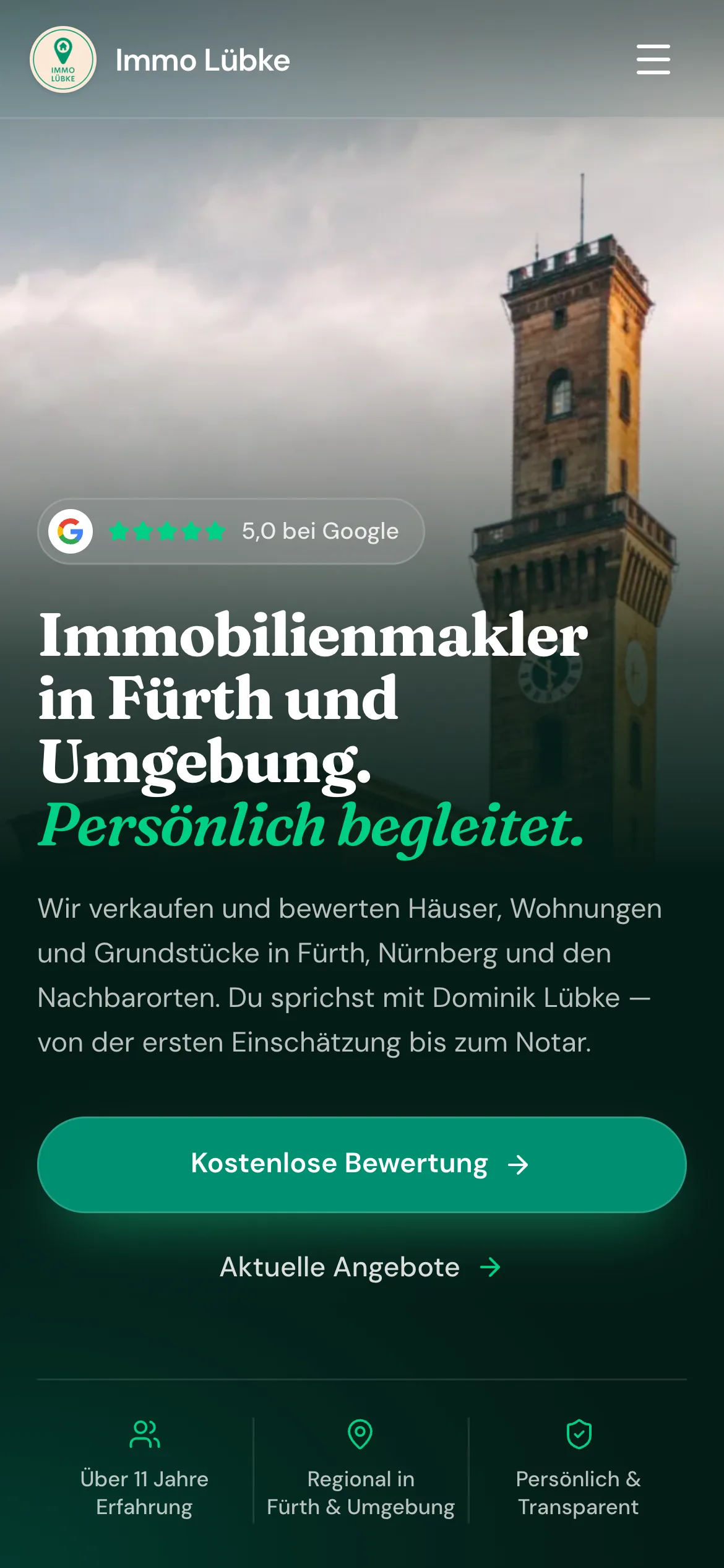 Website von Immo Lübke auf dem Smartphone