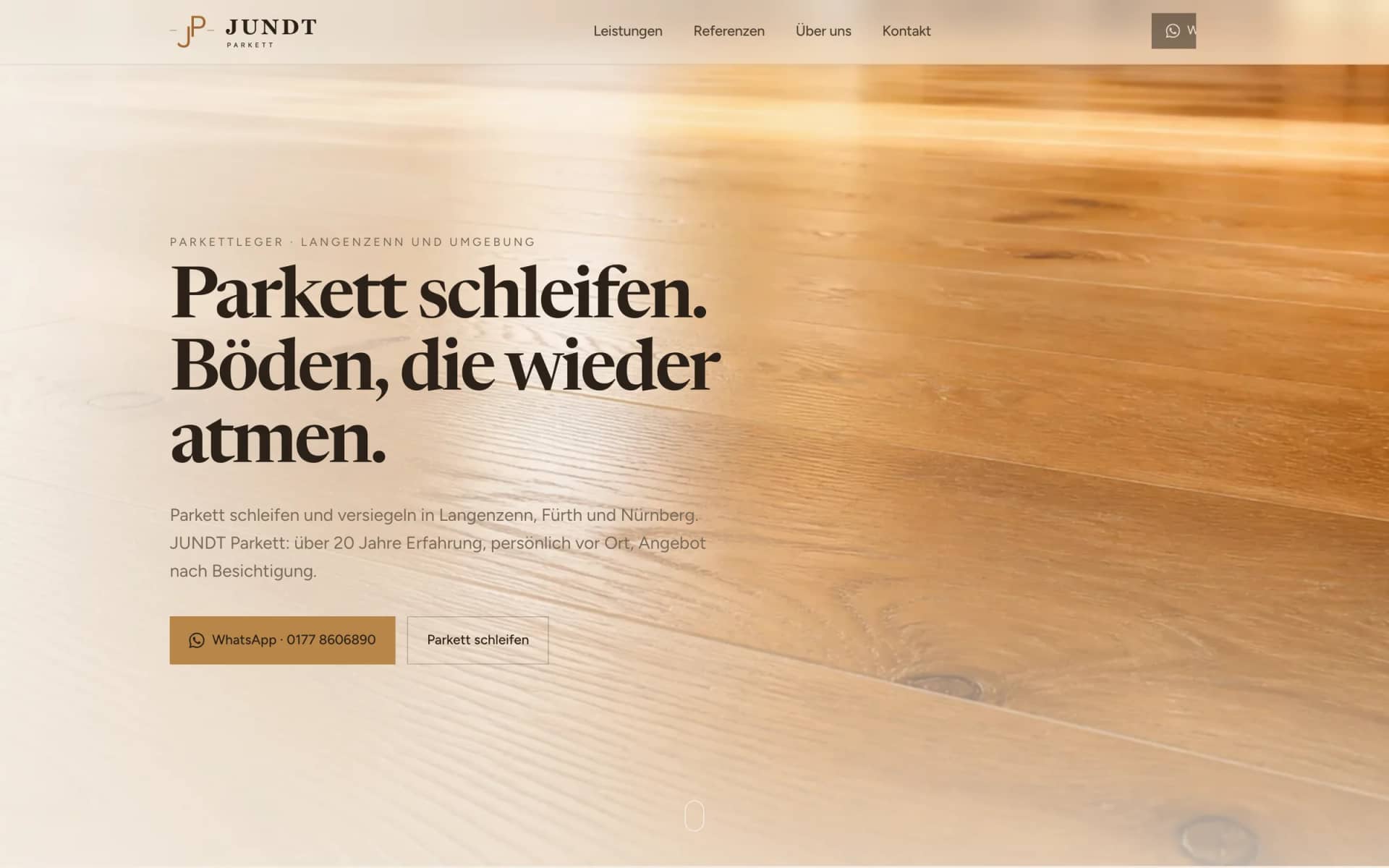 Startseite der Website von Jundt Parkett
