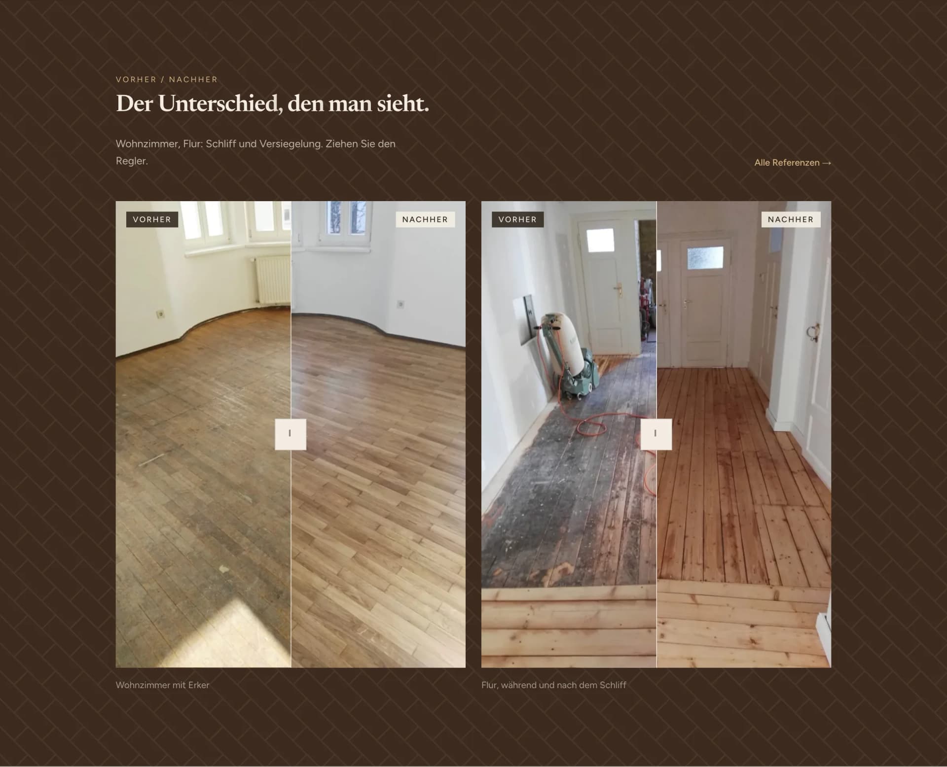 Vorher-Nachher-Vergleich auf der Website von Jundt Parkett