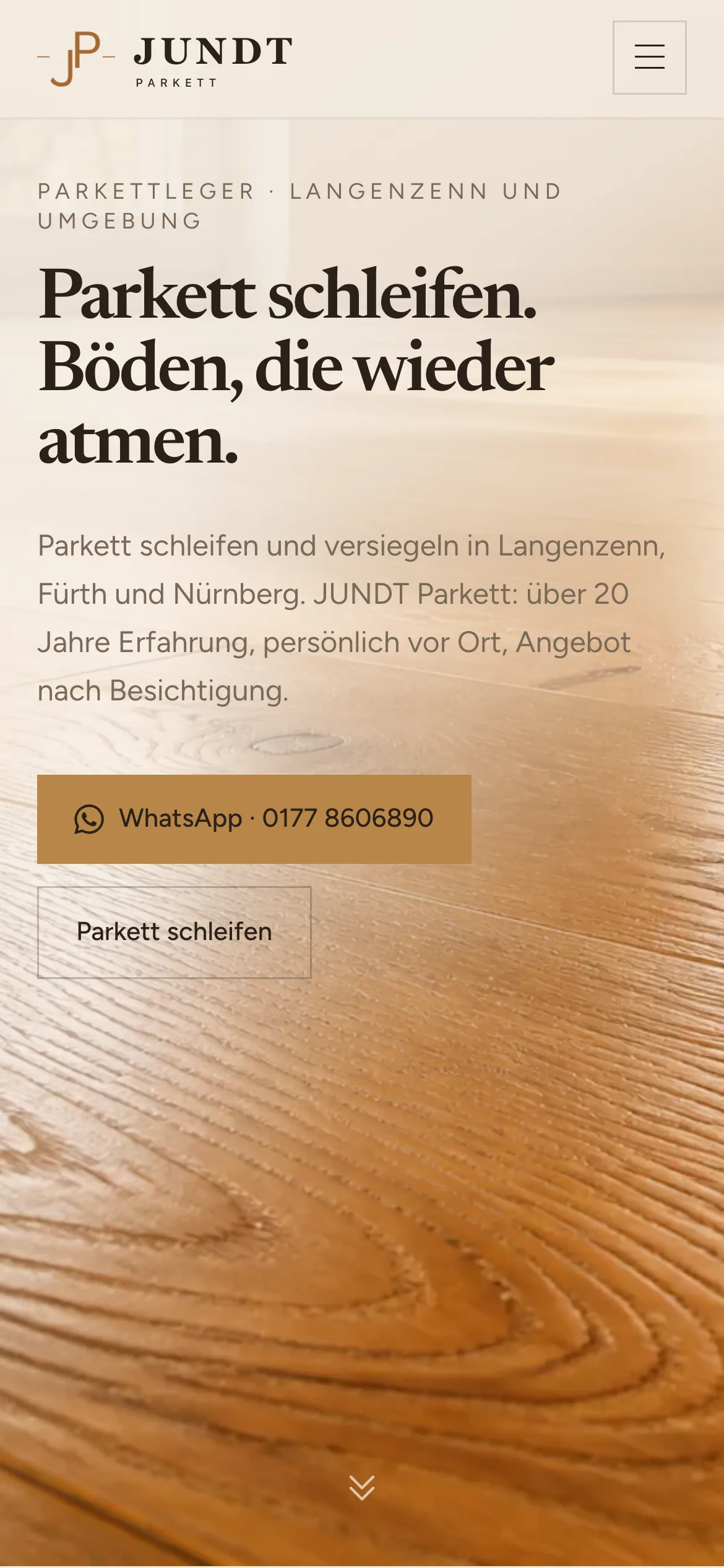 Website von Jundt Parkett auf dem Smartphone