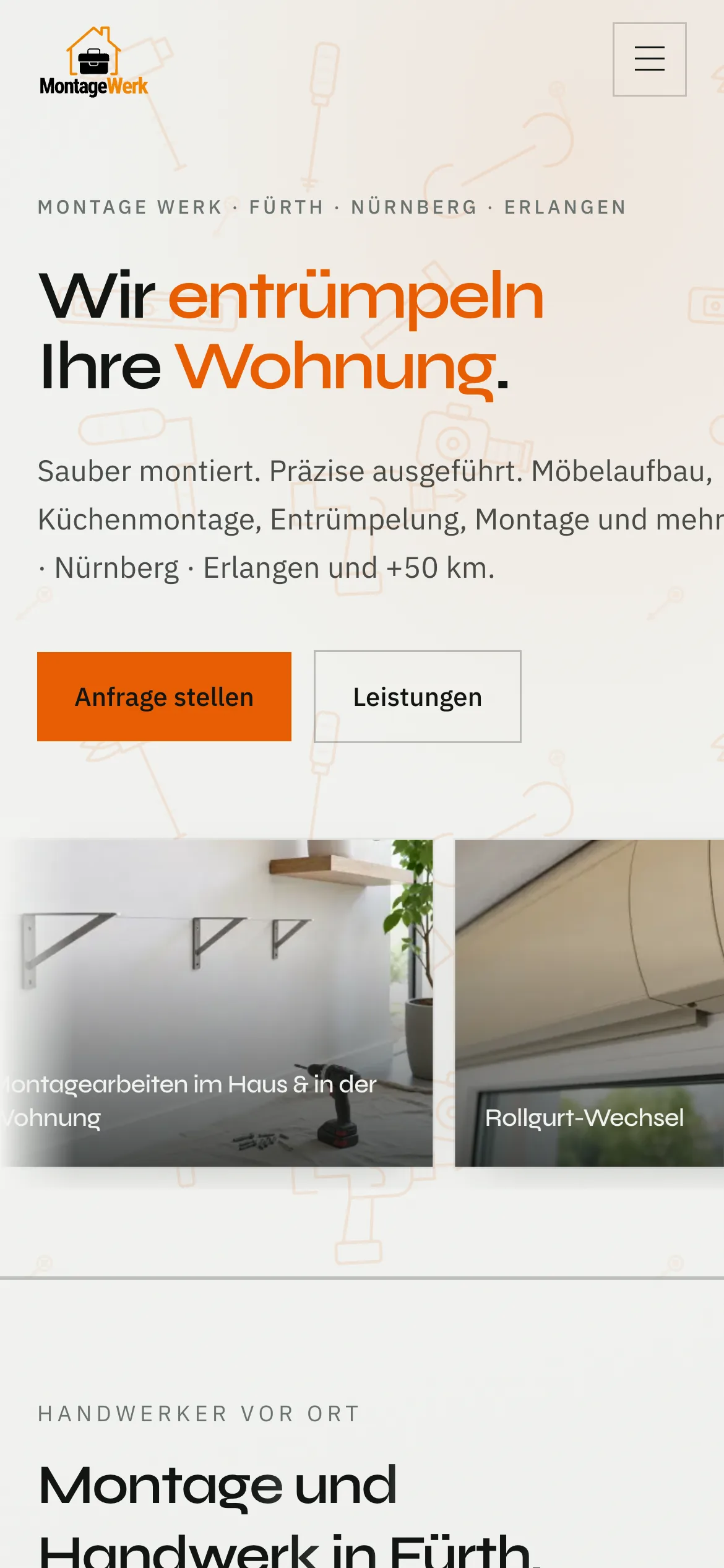 Website von Montagewerk Fürth auf dem Smartphone