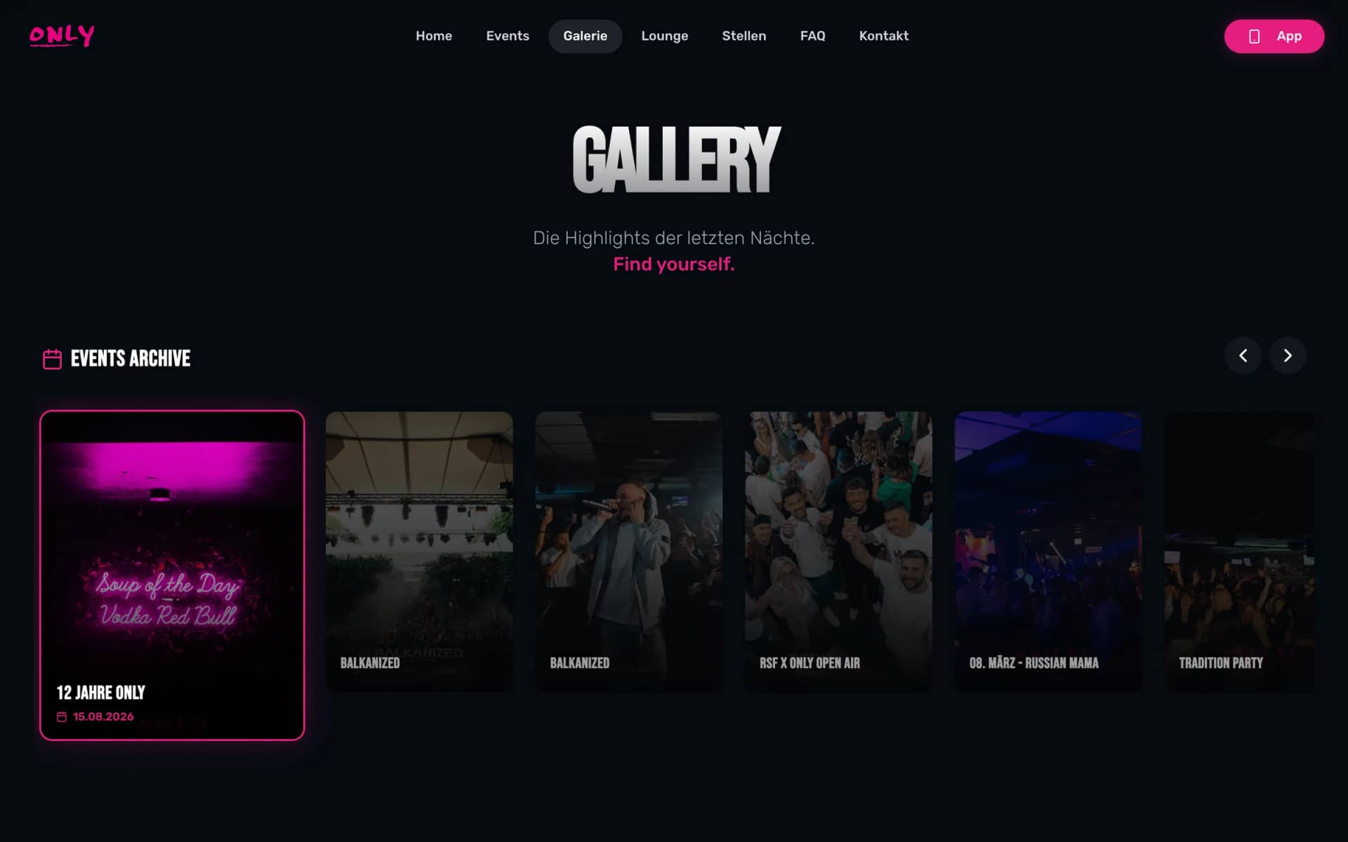Galerie mit den Fotos der letzten Partynächte auf der Website von Only Nürnberg