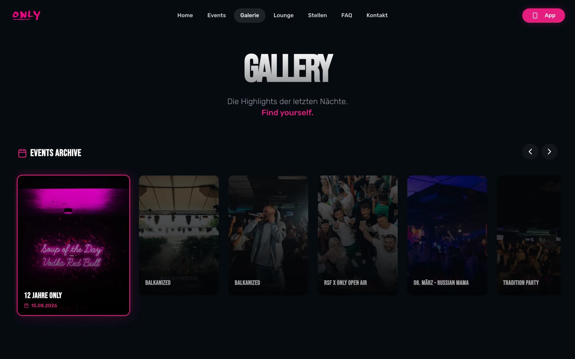Galerie mit den Fotos der letzten Partynächte auf der Website von Only Nürnberg