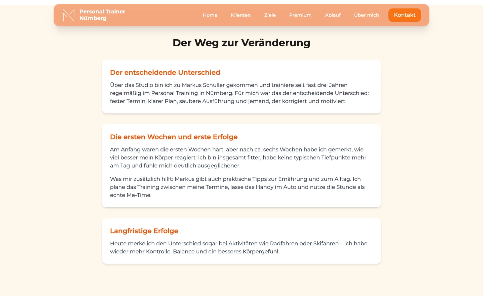 Erfolgsgeschichte eines Klienten auf der Website von Personal Trainer Nürnberg