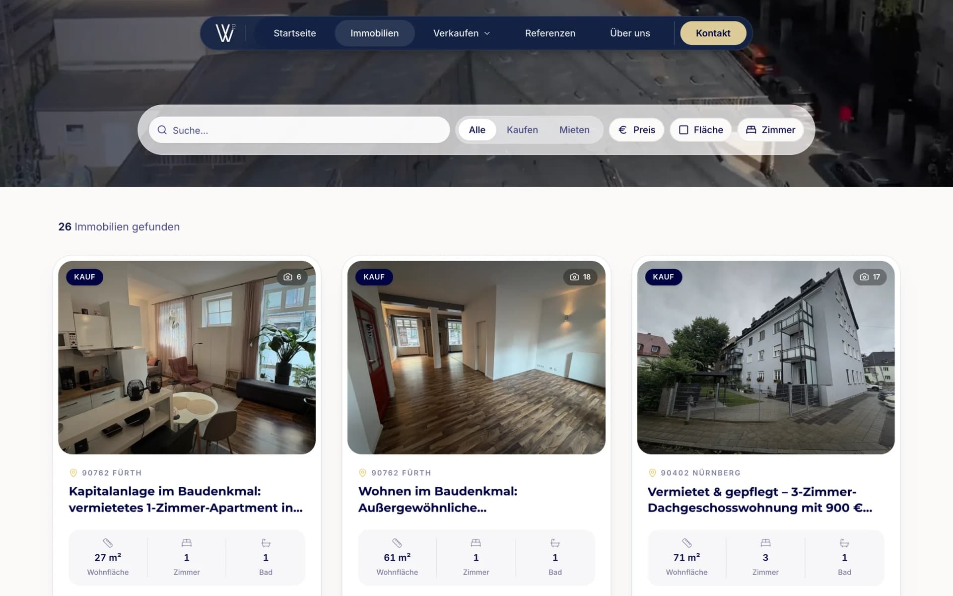 Immobilienangebote auf der Website von W² Immobilien