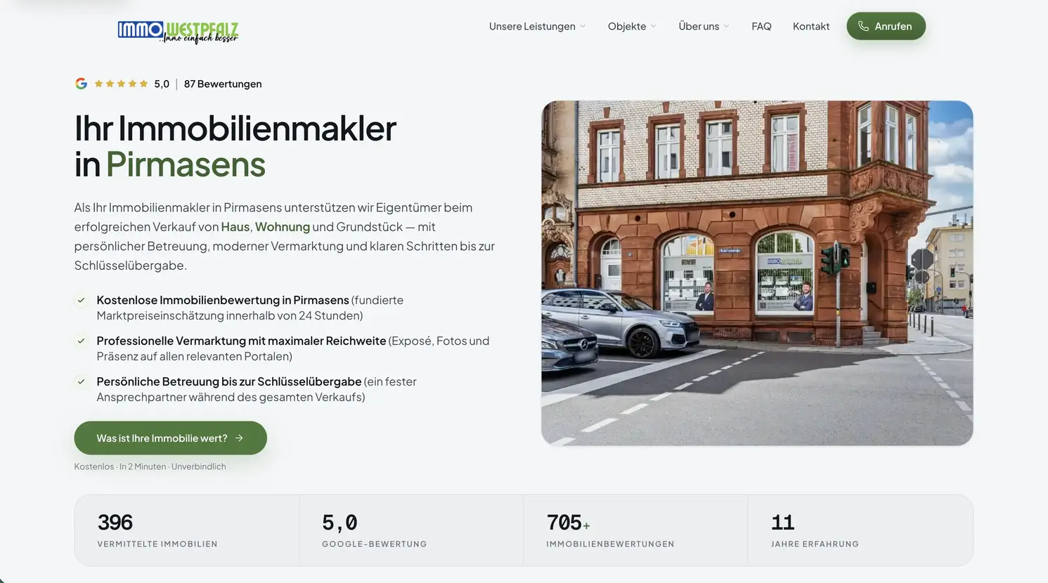 Immowestpfalz – Moderne Immobilienmakler-Website von Walbostudios, Immobilienmakler Pirmasens und Westpfalz
